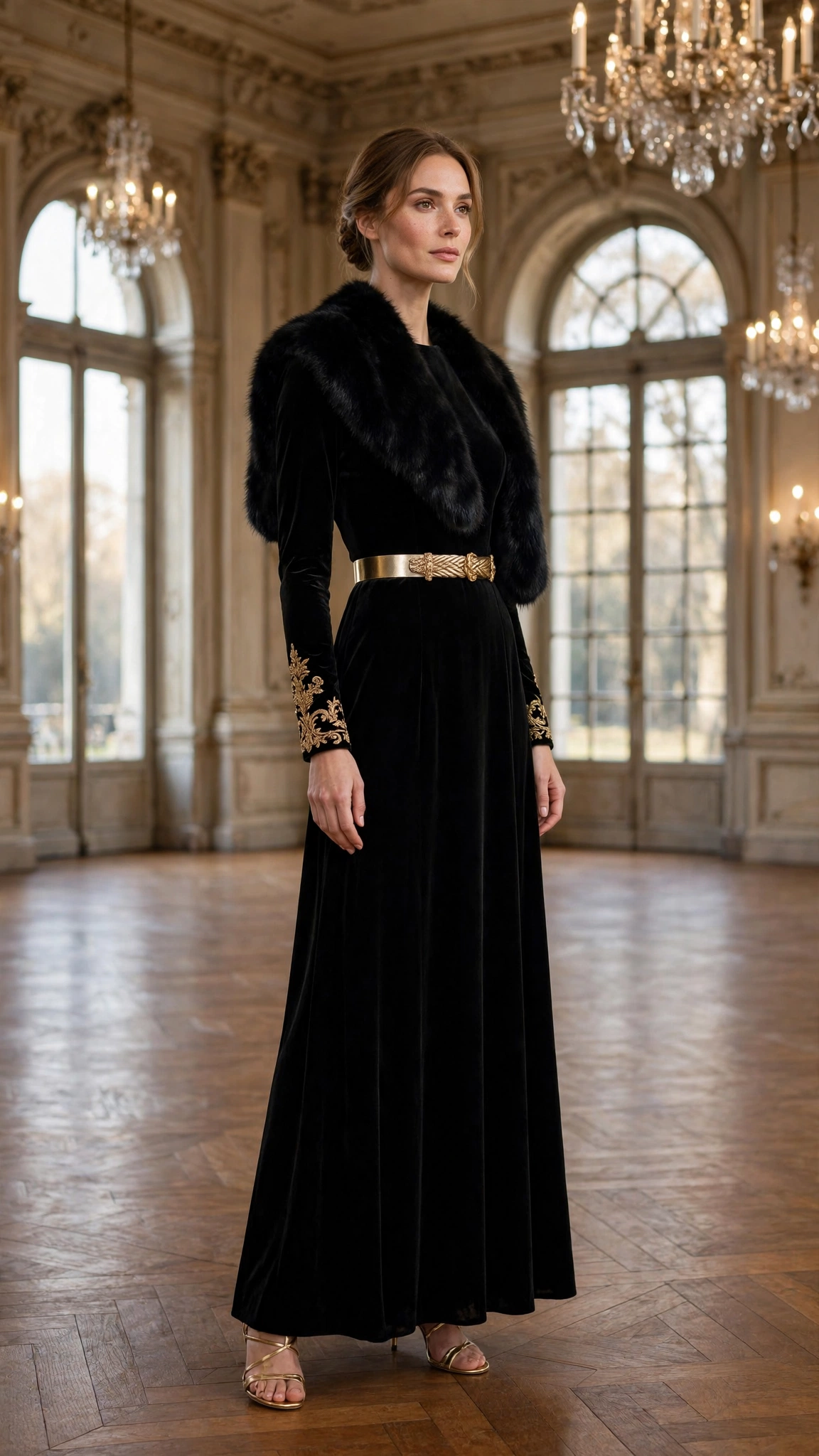 12. Black Velvet Maxi With Gold Accents