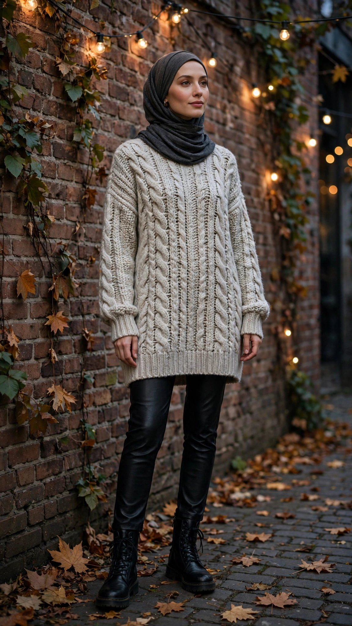 12. Faux Leather Leggings + Long Tunic + Combat Boots