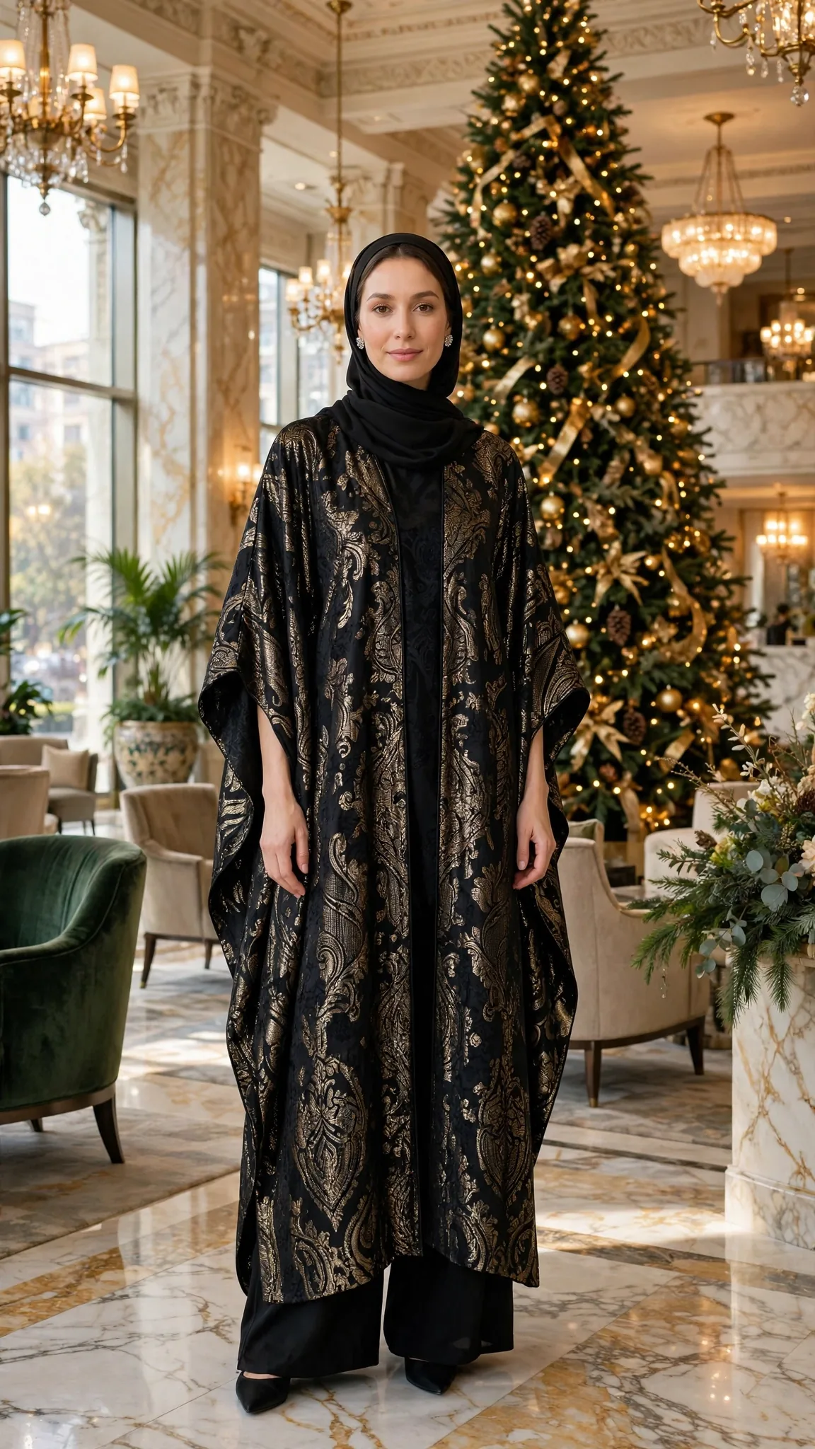 5. Black Brocade Kaftan with Dolman Sleeves