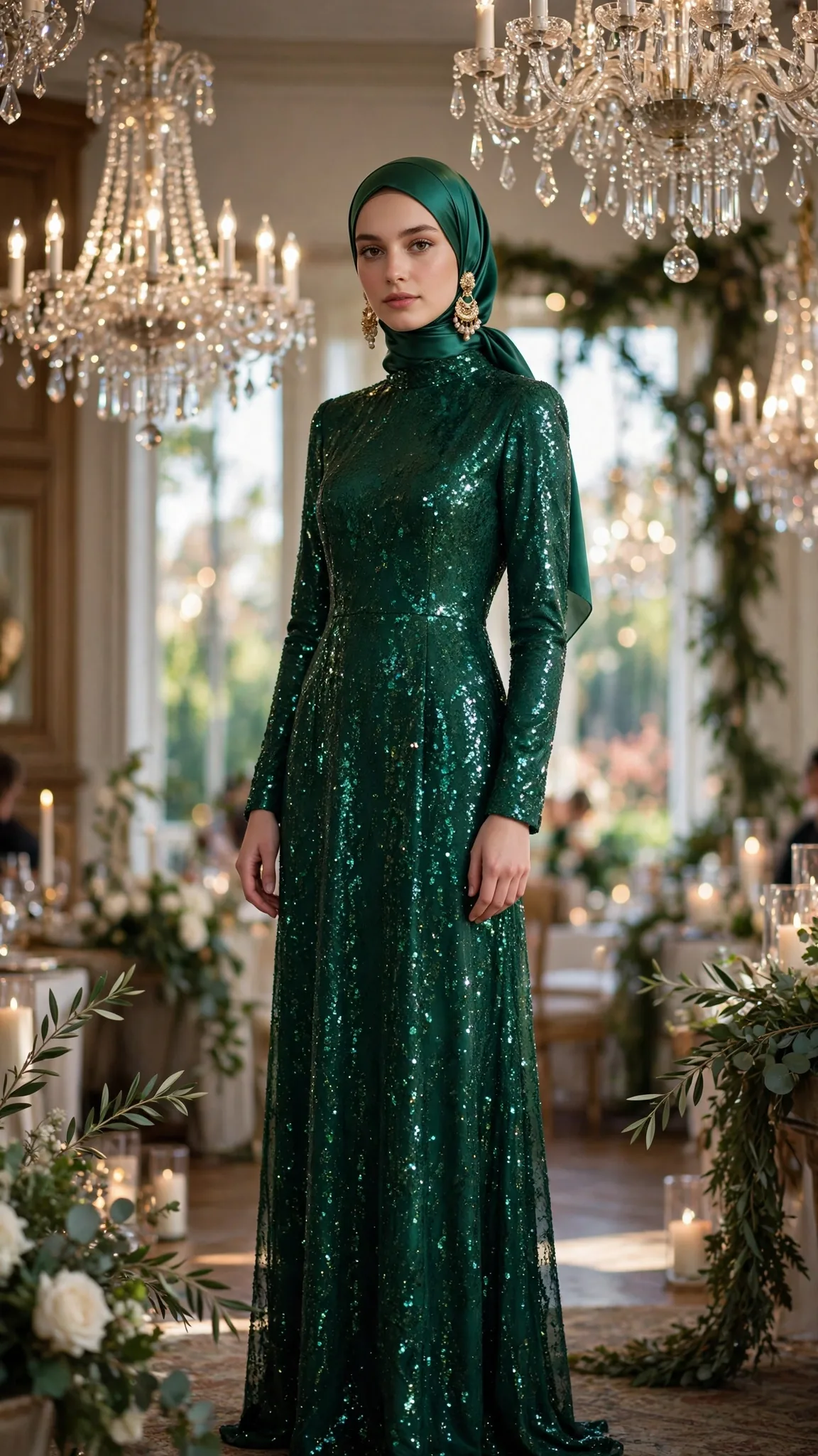 15. Emerald Sequin Maxi with Long Sleeves