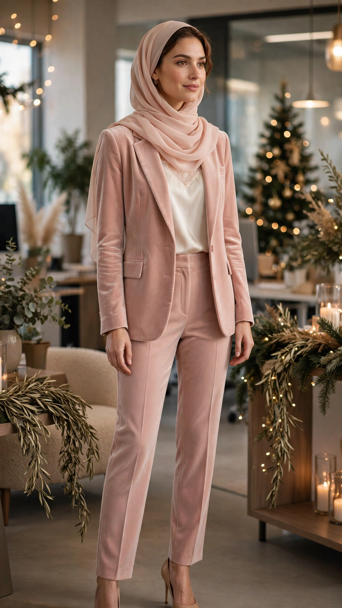 7. Blush Velvet Blazer With Matching Trousers