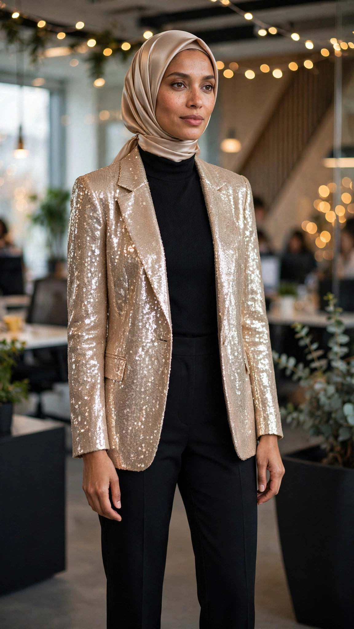 10. Champagne Sequin Blazer With Black Trousers