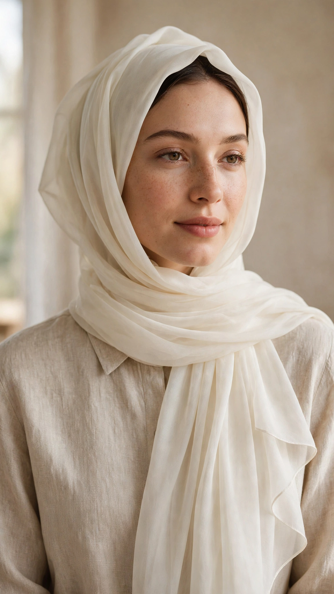 Hijab Styles for Round Faces – 1. The Loose Side Drape With Volume on Top
