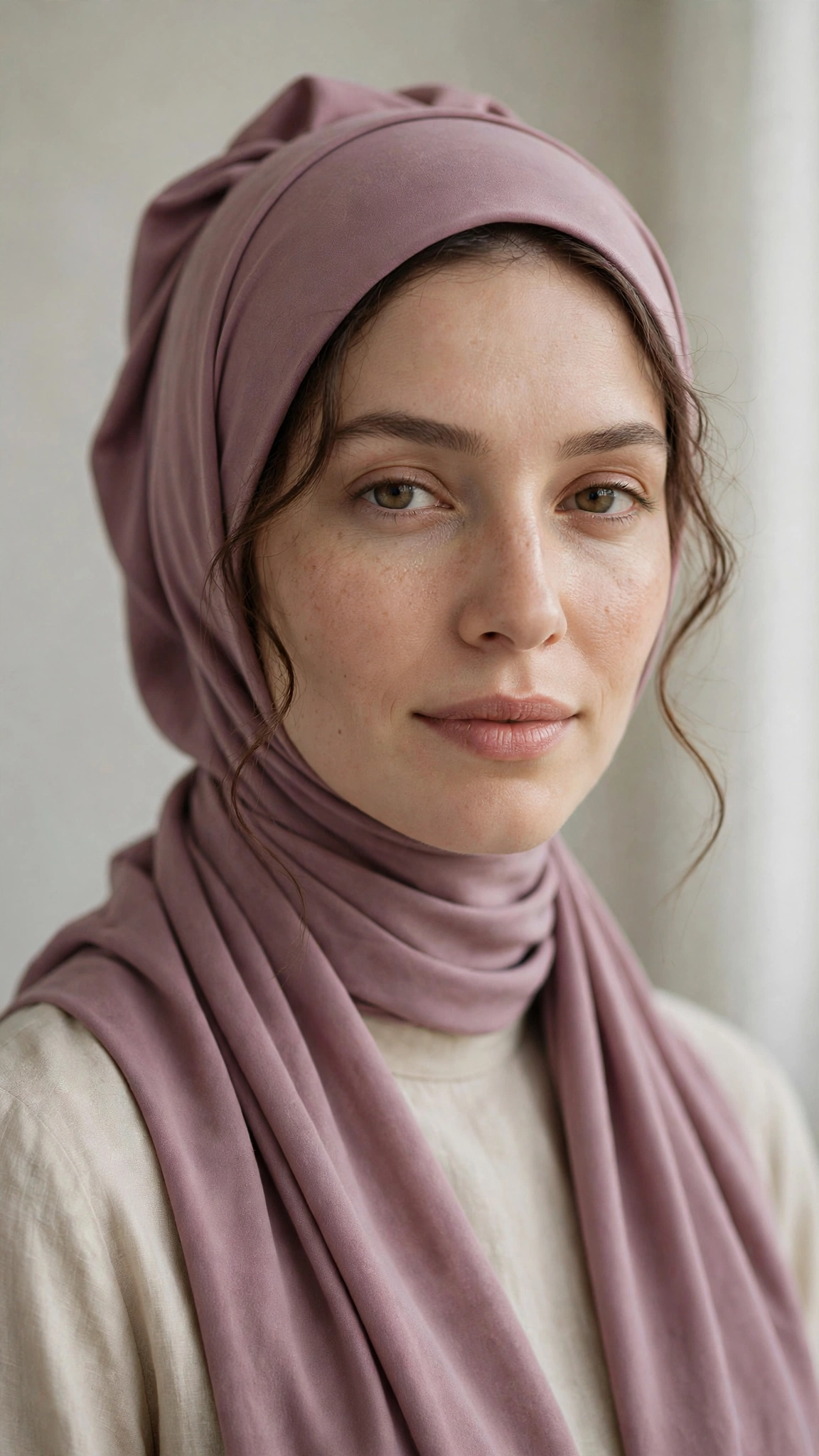 7. Modal Wrap With Face-Framing Wisps — Hijab Styles for Round Face Elegance