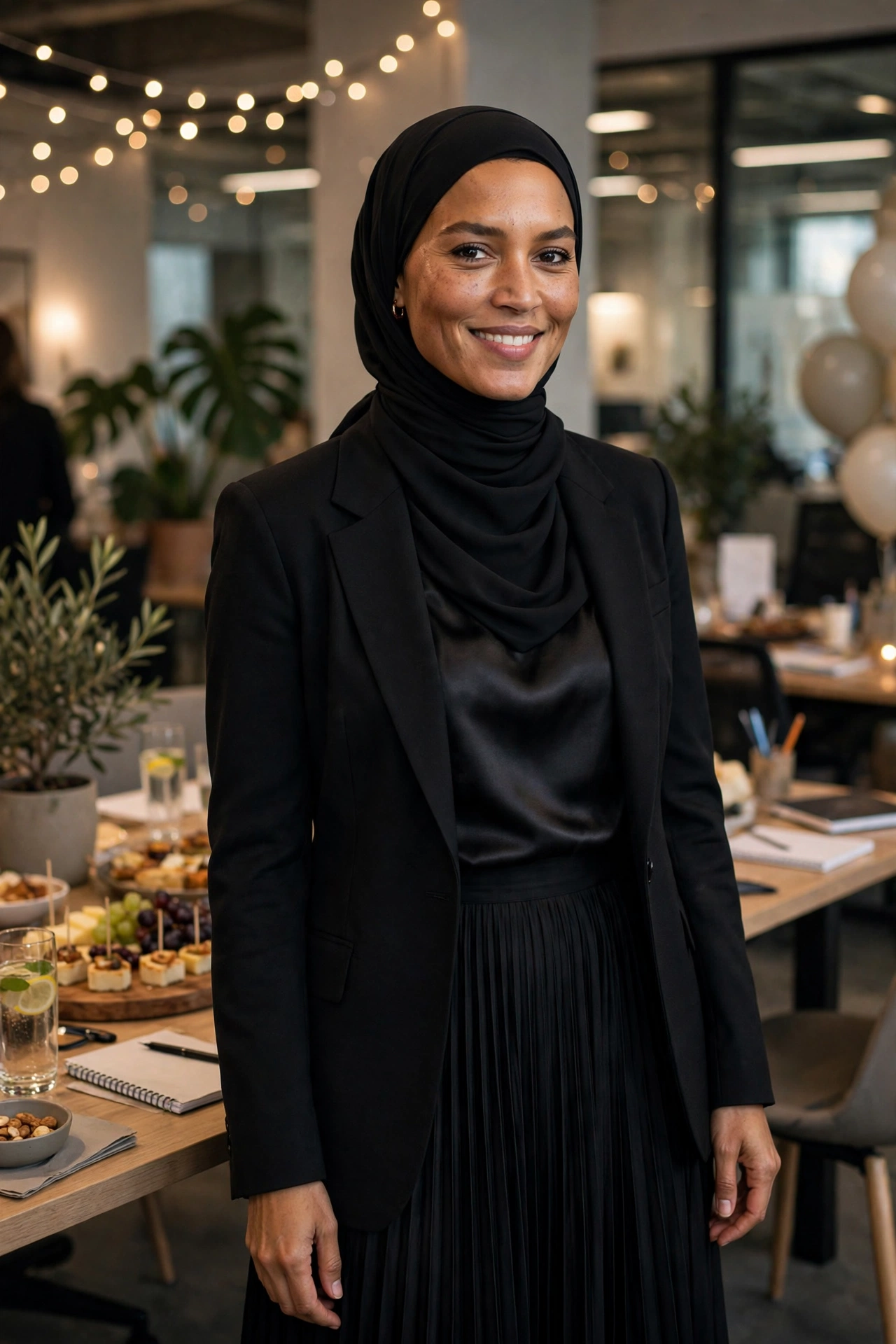 The Office Party Formula: Blazer + Satin Cami + Long Skirt