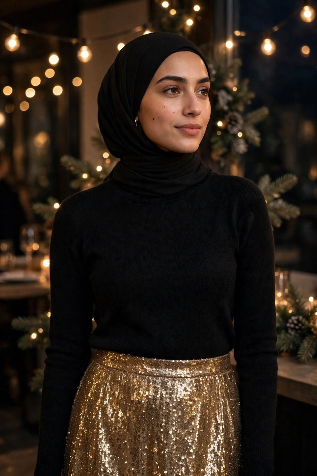 Sparkle at the Hem: Sequin Midi Skirt + Matte Knit