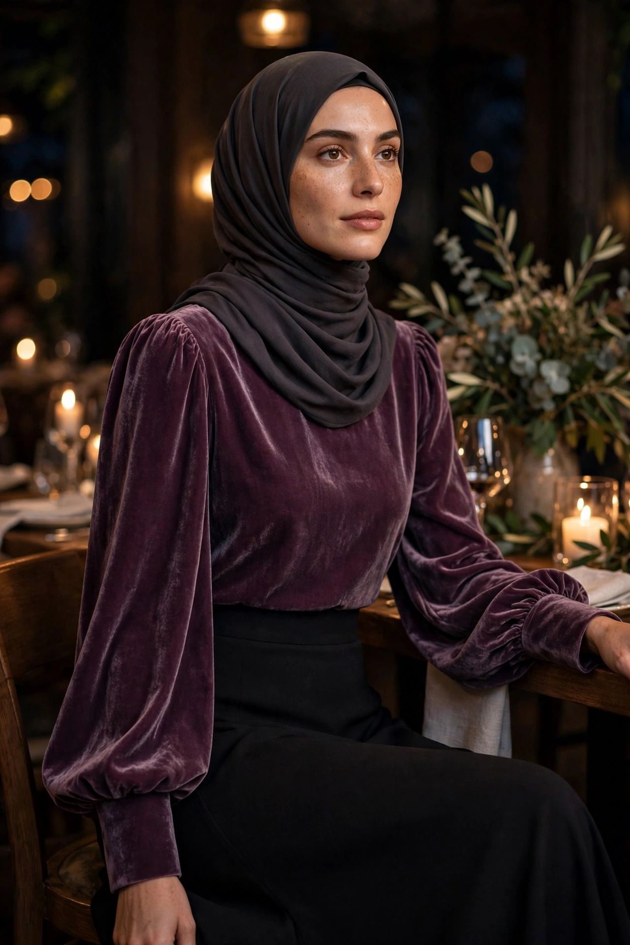 The Statement Sleeve Velvet Top + Tailored Maxi Skirt