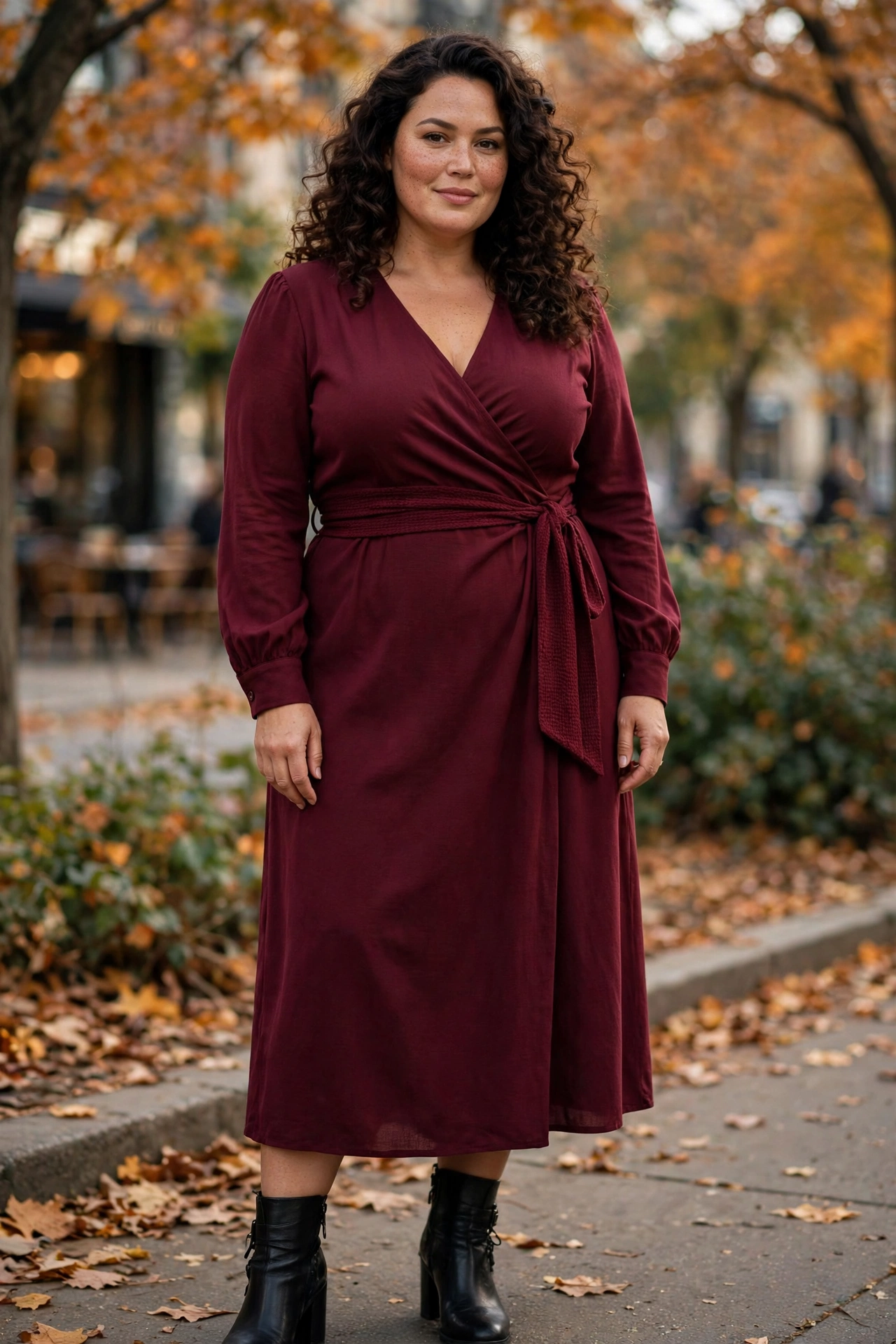 1. The Wrap-Front Midi Dress in Deep Burgundy