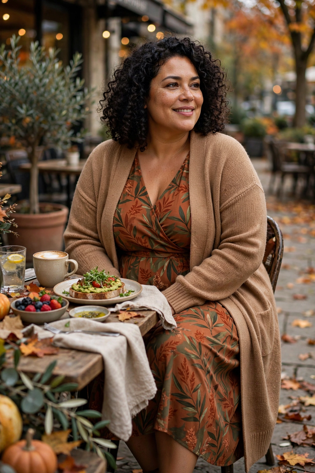 13. Printed Midi Dress With a Solid Long Cardigan