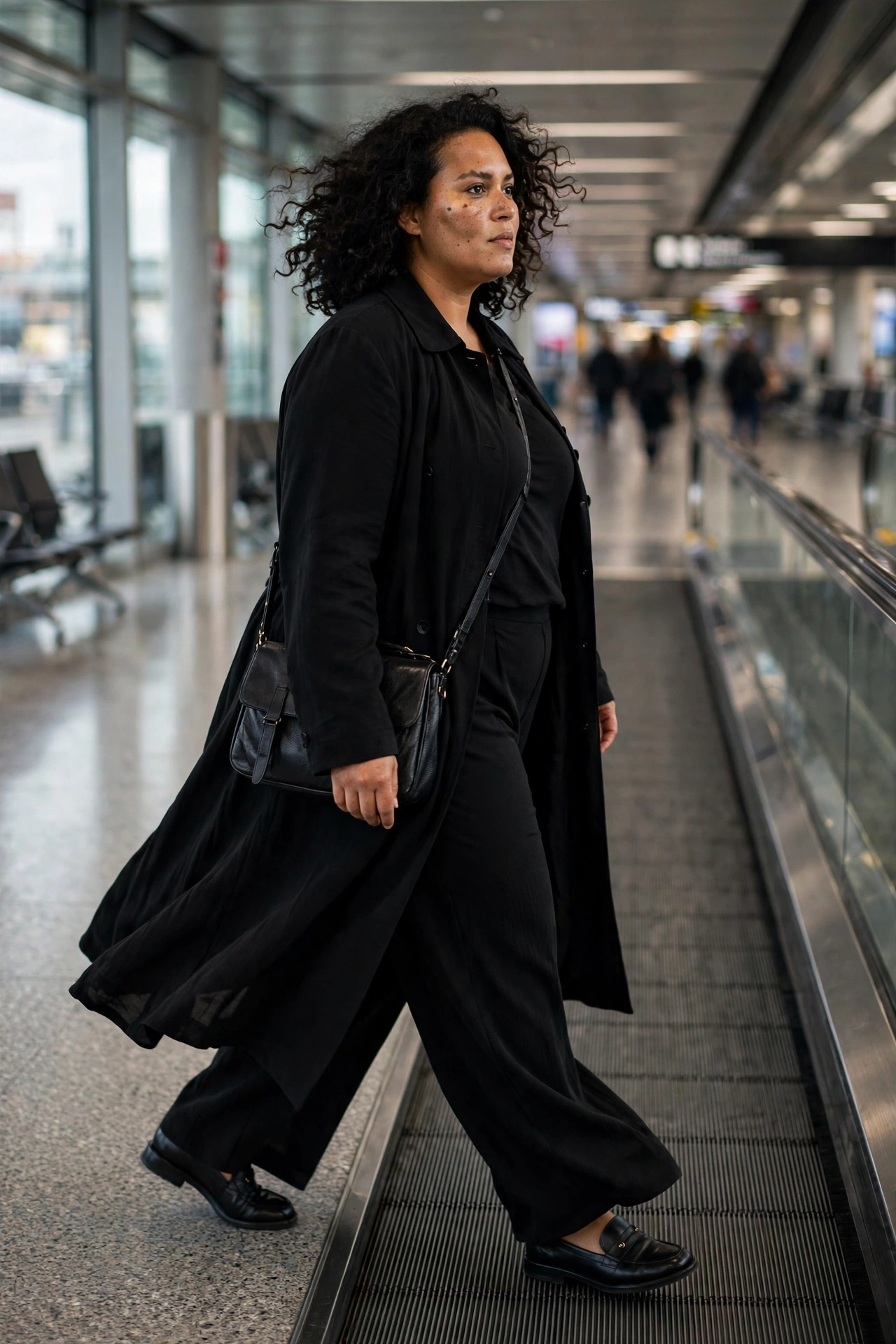 16. The Travel Set: Crepe Top, Crepe Trousers, and Long Coat