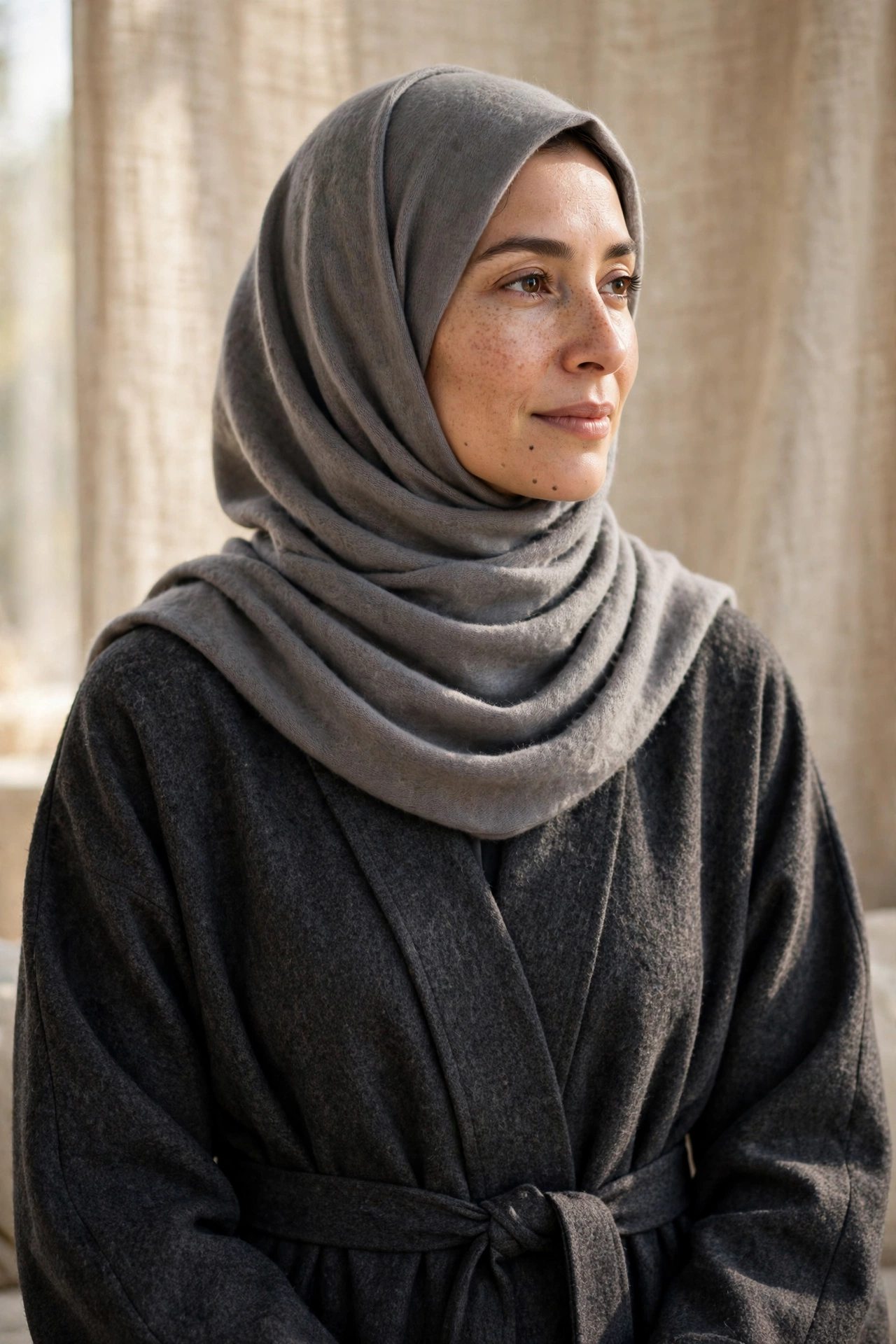 Belted Wool Abaya With a Cashmere Hijab