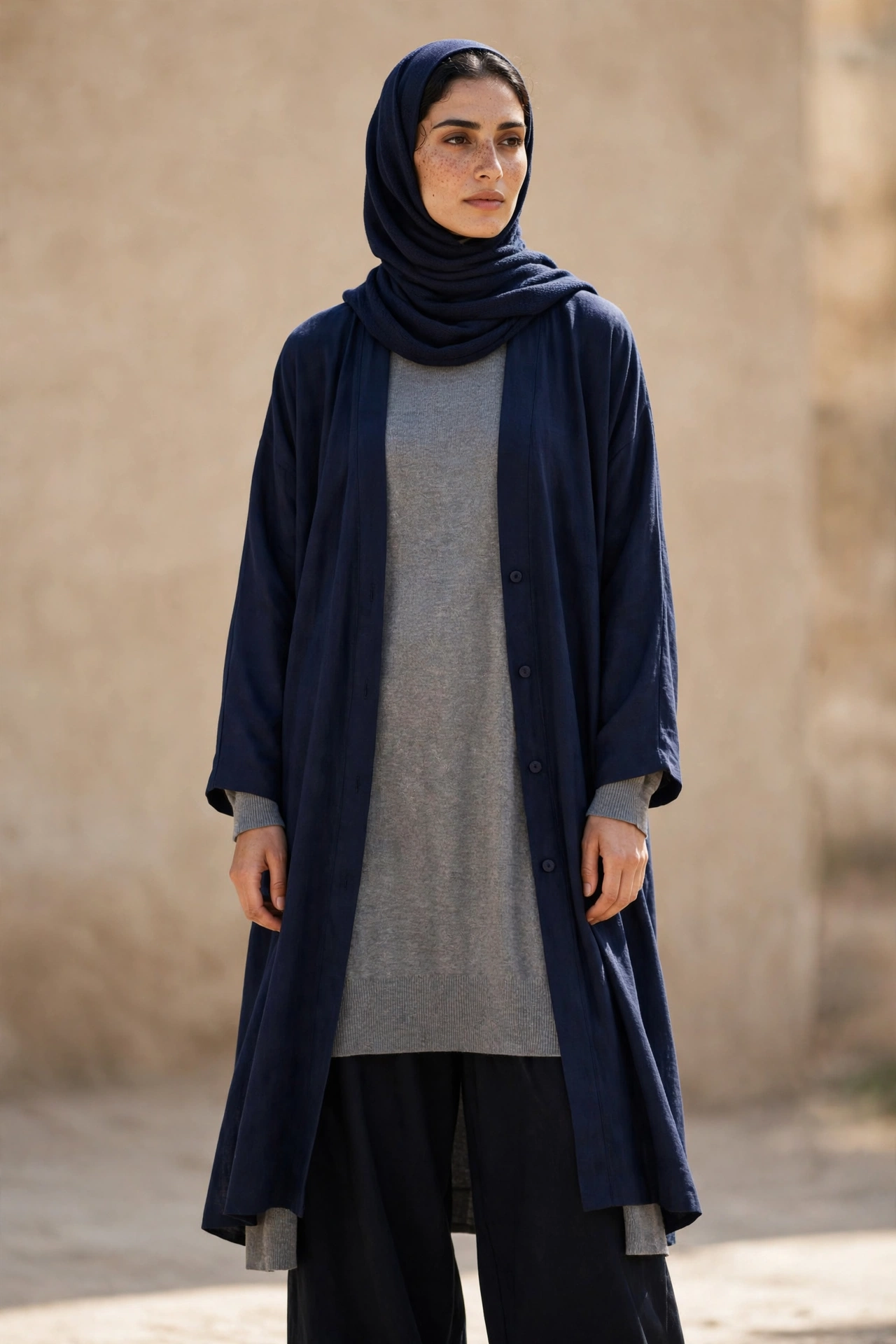 Layered Abaya Over Wide-Leg Trousers