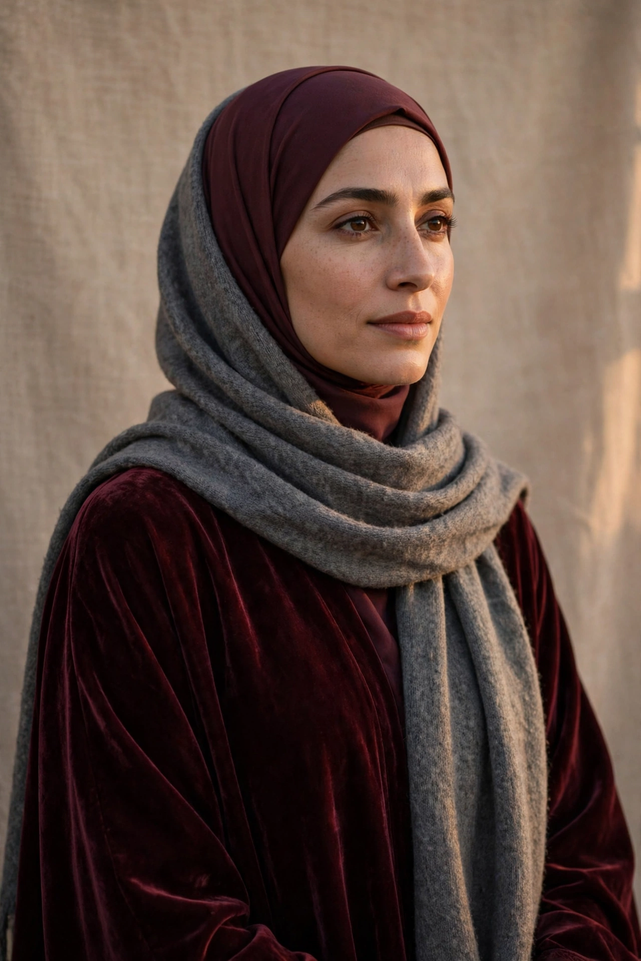 Velvet Abaya With a Long Wool Scarf Wrap