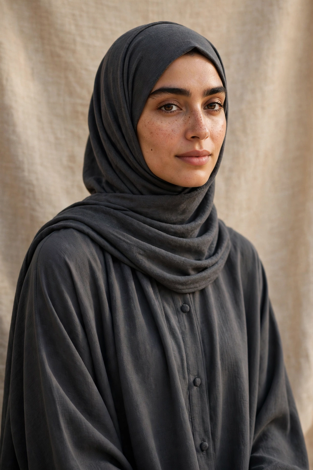 Monochrome Winter Abaya in Charcoal Grey