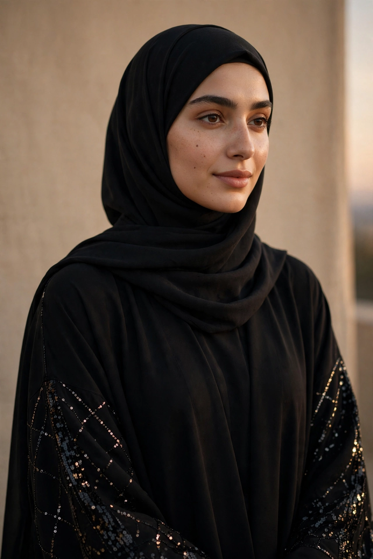 Evening Winter Abaya With Sequin Detailing