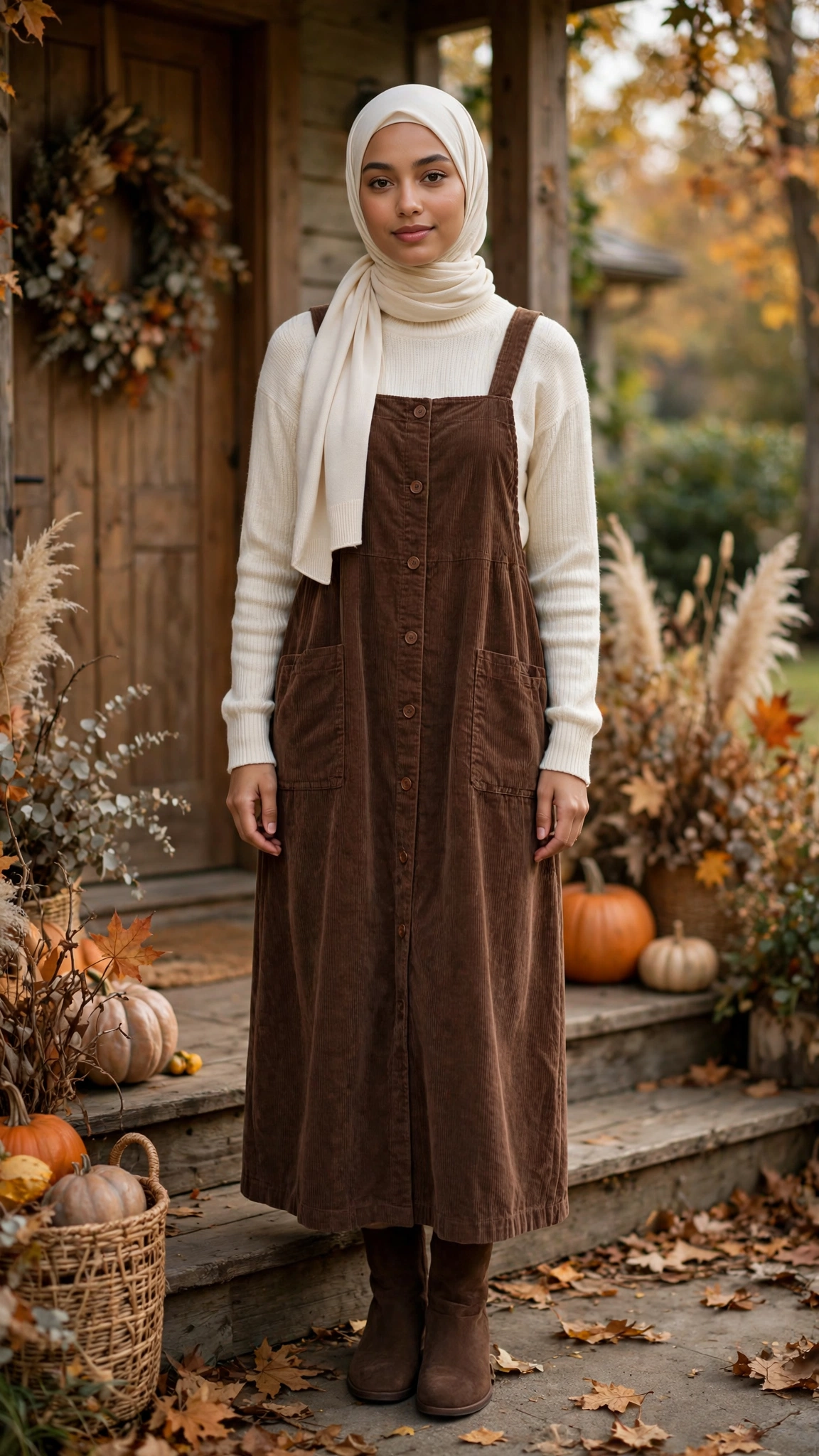 6. Chocolate Brown Corduroy Pinafore + Roll-Neck Top
